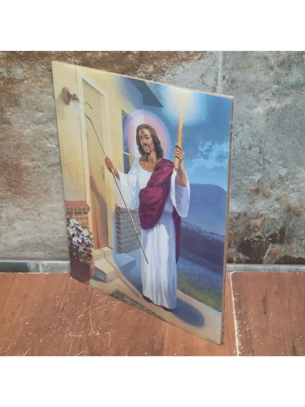 Vintage Religious Lithographic Art Print Jesus Christ Knocking at the Door